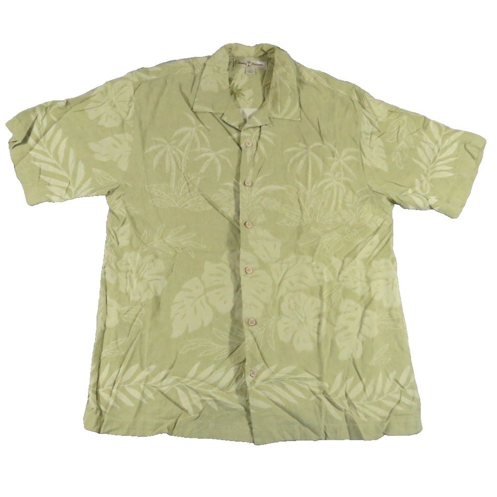 Tommy Bahama VTG Y2K Shirt Men M Green Silk Tropical Palm Leaf Floral Camp Beach